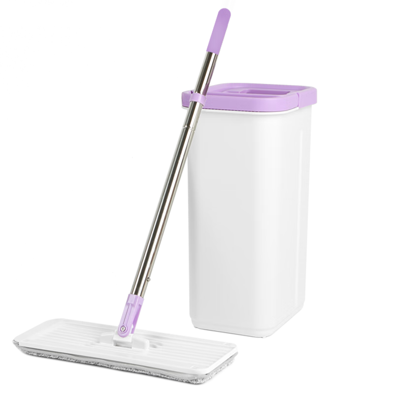 MIAOJIE Flat Mop, 33cm Handle Length, 123cm Total Length, with 2 Cloth Pads And Bucket, Household All-In No-Hand Lazy Floor Mop