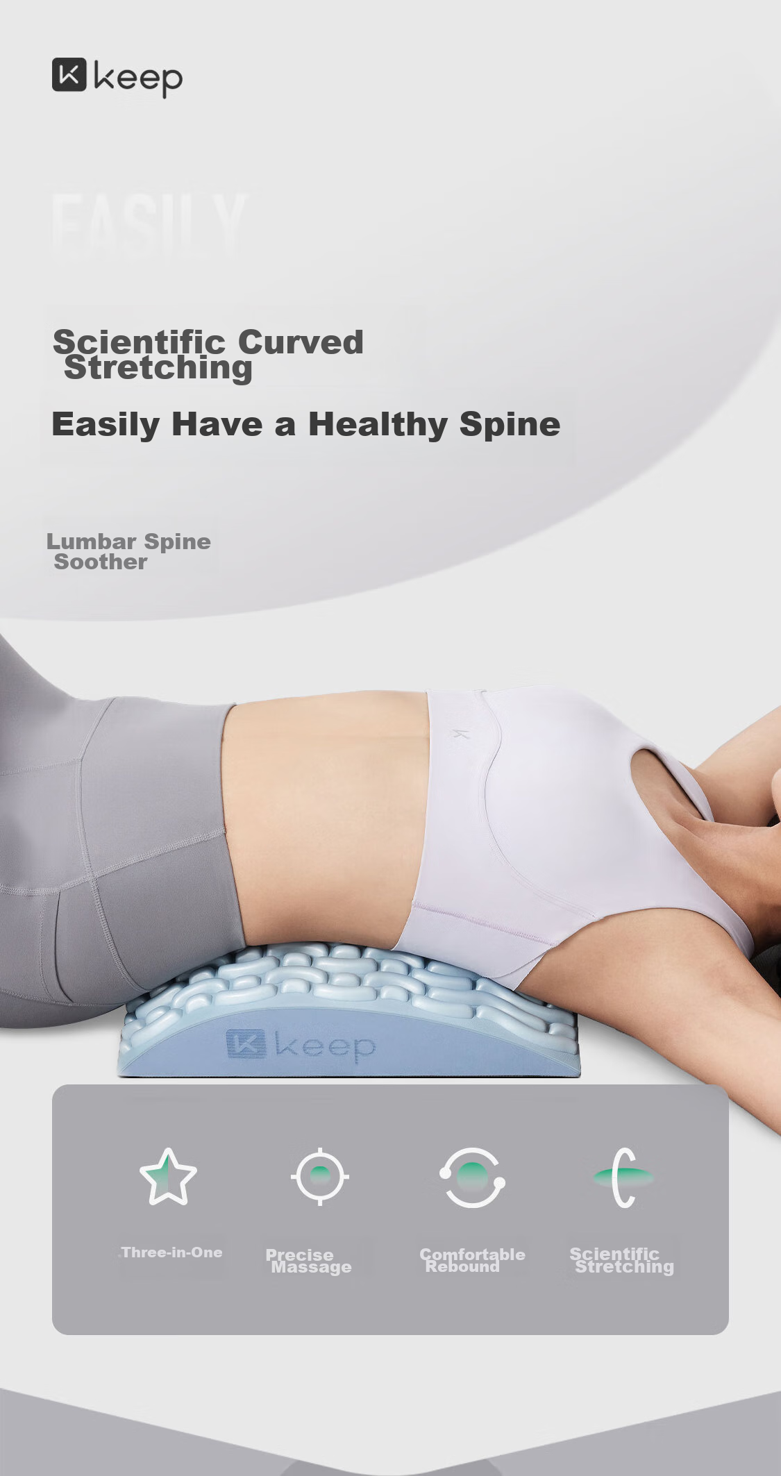 Keep Lumbar Support, Waist Massager, Cervical Spine Massager, Yoga Back Opener, Waist Brace Pad, Blue 1