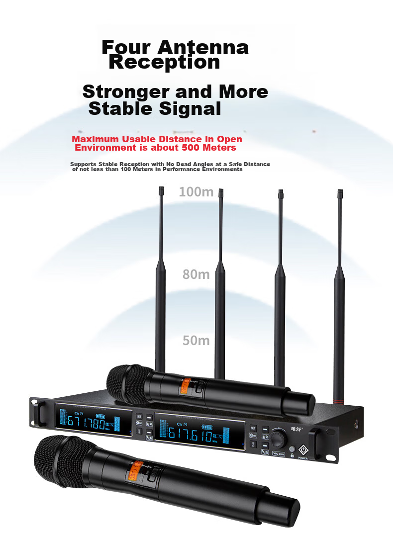 Weishu DC-10SH True Diversity Professional U-Segment Anti-Interference Wireless Handheld Microphone, One-To Microphone, 500-Meter Long-Range, for School Fields, Outdoor Performances, Weddings, And Hostings 5