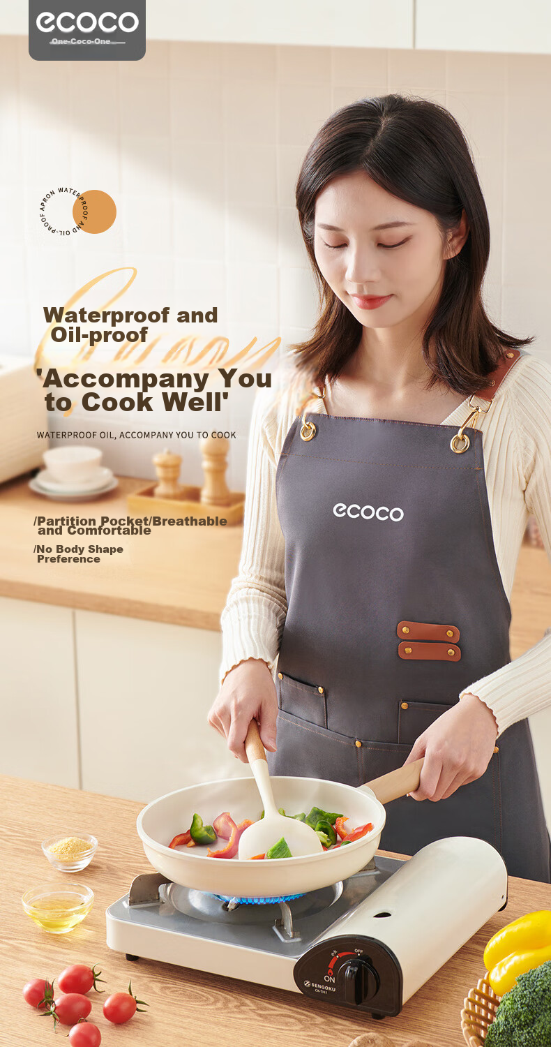 Ecoco Waterproof Apron, Kitchen Work Uniform, Home Use Oil-Proof And Dirt-Resistant Cooking Full Apron, Catering Apron E2302 2