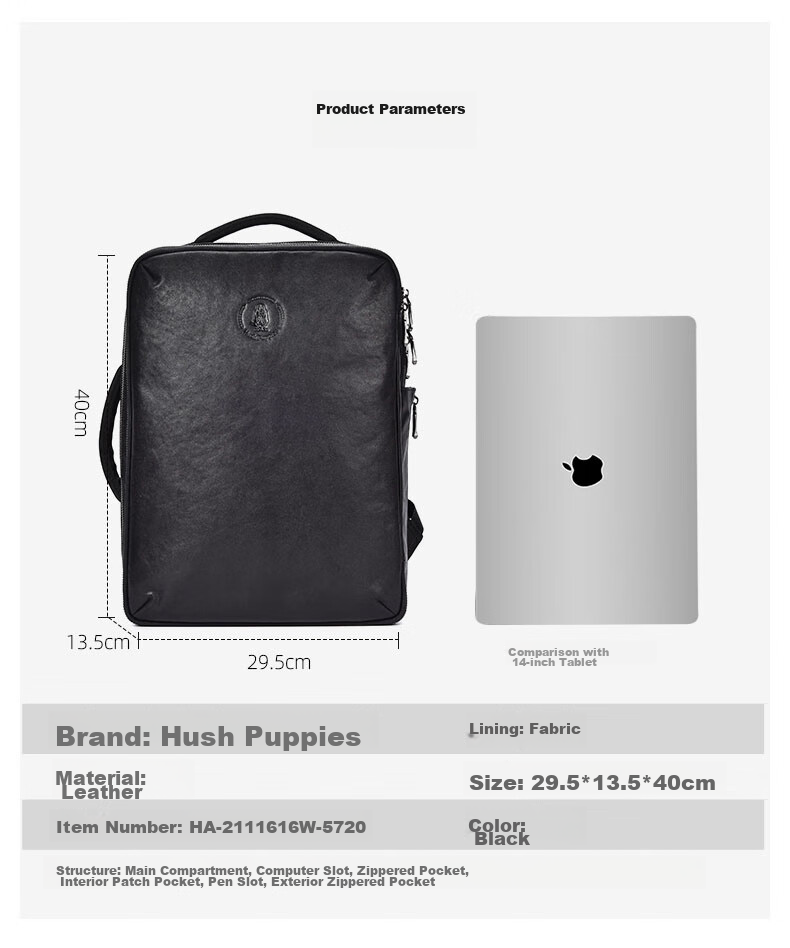 Hush Puppies Men's Backpack, Business Leather Backpack with Large Capacity, 15.6-Inch Laptop Bag for Travel, Gift 9
