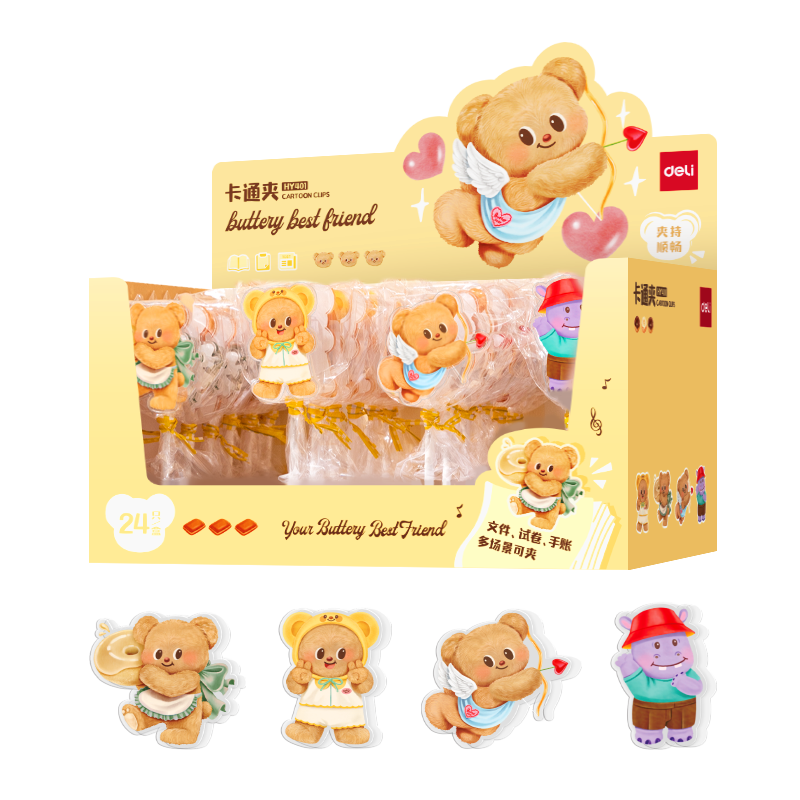 Deli Cartoon Butter Bear Plastic Clip, Small Size Planner Clip, Blind Box Student Ticket Holder, Document File Organizer, Rounded Edges, Randomly Shipped HY401