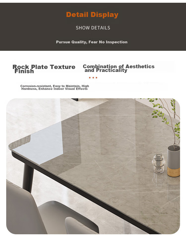 Fanshe Dining Table Set for Home Use, Suitable for 4-6 People, Rock Slab Pattern Glass Table with Chairs for Small Apartments 11