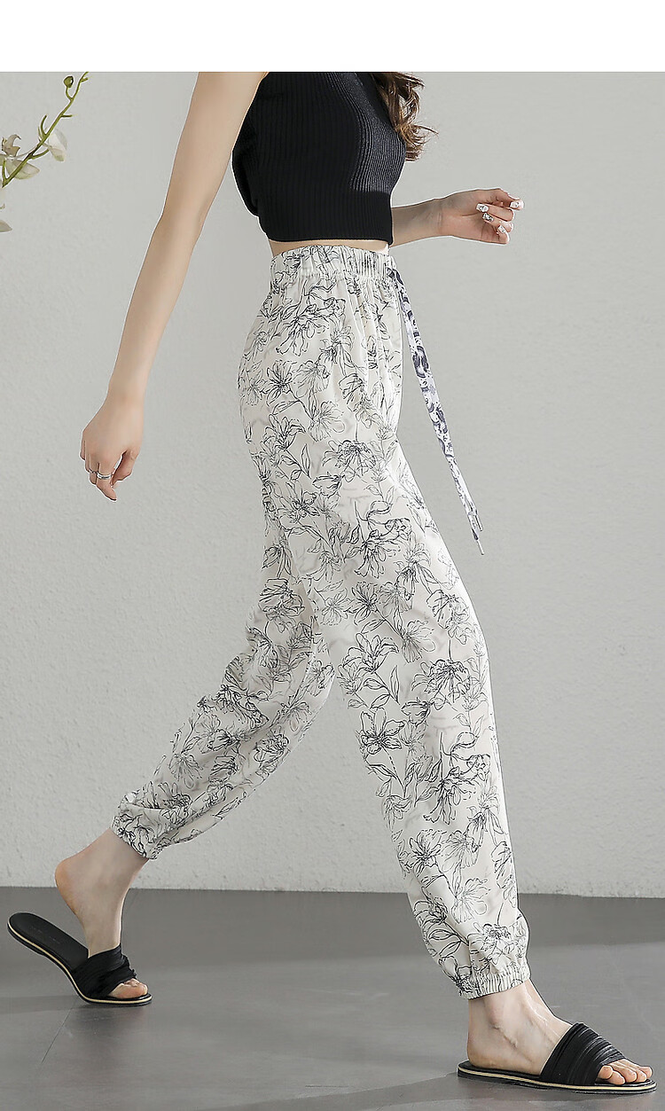 Dme [National Style Ink Painting Impression] Summer Cool, Smooth, Flowing, Thin, Comfortable, Elastic Waist, Slimming, Concealing, Casual Pants 8