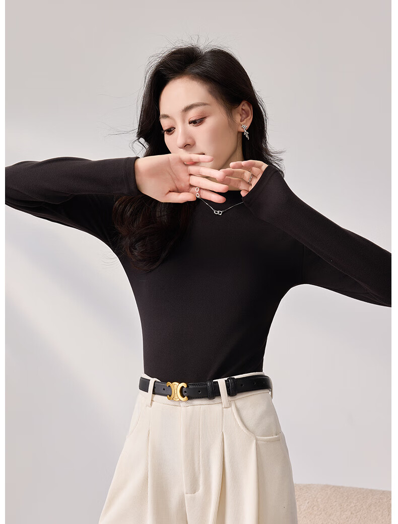 LangSha Women's Base Layer Top for Spring And Autumn, Thickened German Velvet Semi-Turtleneck Inner Wear, Elegant Slim-Fit High-End Long-Sleeve Undershirt 19