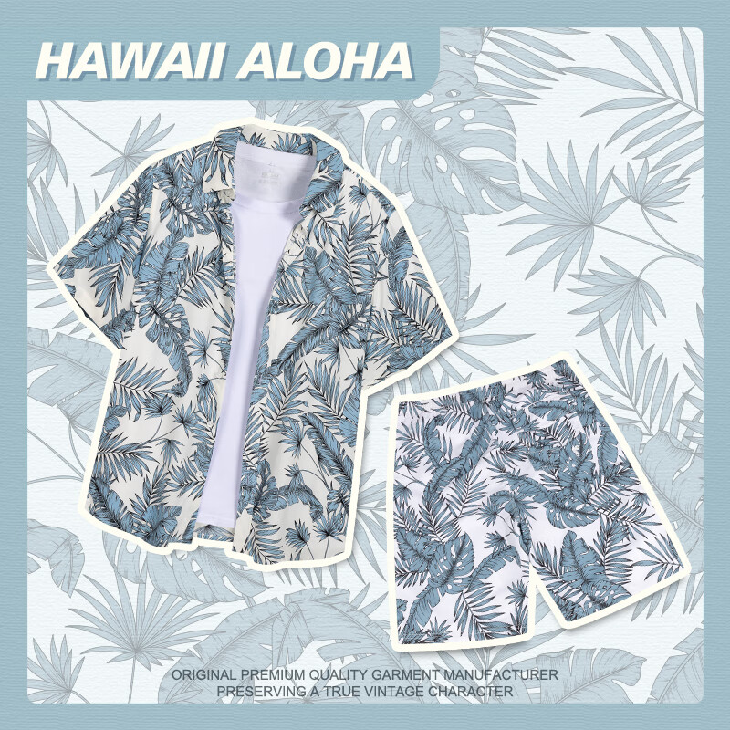 Sulang Beach Shirt, Seaside Vacation Outfit, Beach Jacket, Loose Short-Sleeve Hawaiian Style, Fresh Small Leaf Pattern, 2XL 1