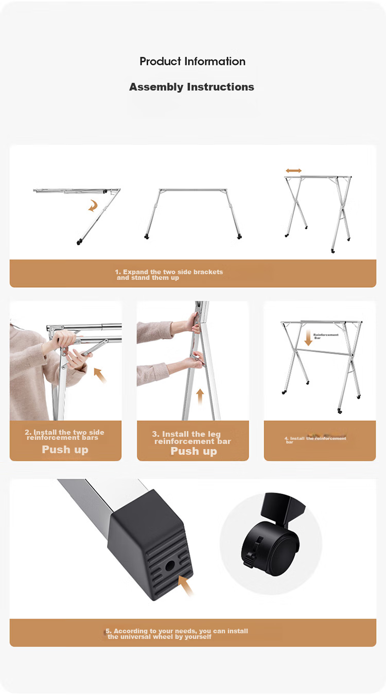 MARYYA Extendable Clothes Drying Rack, Floor-Standing Balcony-Specific Drying Pole, Foldable Laundry Hanger, Stainless Steel Portable Drying Stand 11