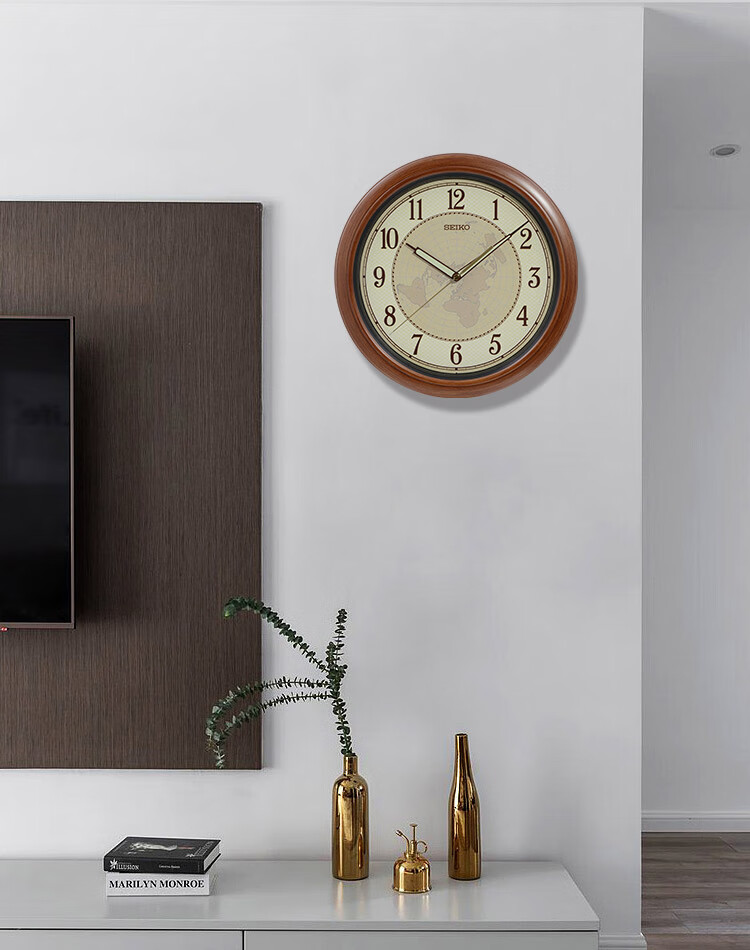 SEIKO Wall Clock, No Drilling Required for Home Use, 13-Inch 32cm Luminous Timepiece, Simple Wooden Grain Design for Bedroom And Living Room 11