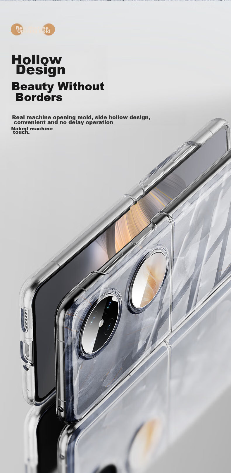 BIAZE Phone Case for Huawei Pocket 2, Foldable Screen Protective Cover, Flip-Type Full Protection Anti-Drop Ultra-Thin Heat Dissipation Cool Transparent Hard Shell JK647 Transparent 9