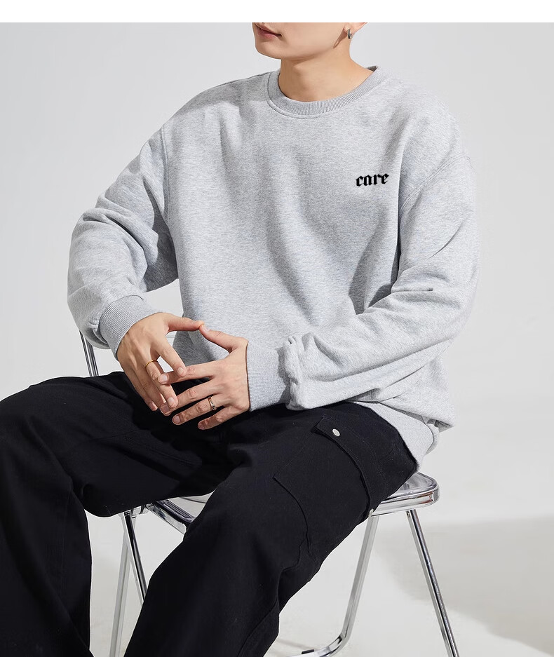 Huili Men's Sweatshirt, 320g Heavy Cotton, Autumn Long-Sleeve T-Shirt, Trendy Inner Layer, Loose-Fitting Men's Top, Black, Size L 18