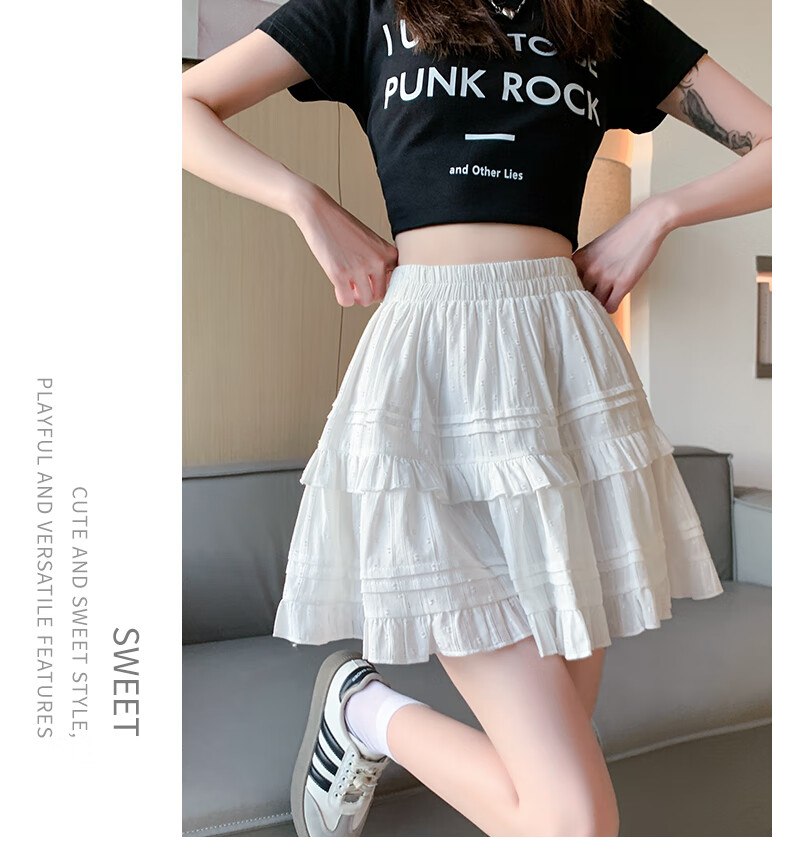 LangSha Ballet Skirt for Women, Summer High-Waisted Slimming Pure Cotton A-Line Skirt with Ruffle Trim, Fresh And Sweet Style Puffy Midi Skirt 14