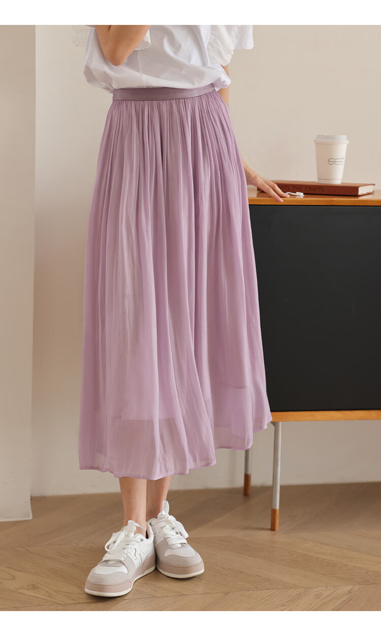 Dme [Flowing Light Pleated Skirt] Spring Style, Internet Celebrity-Inspired Elastic Waist Flowing Pleated Umbrella Skirt for Wome 6