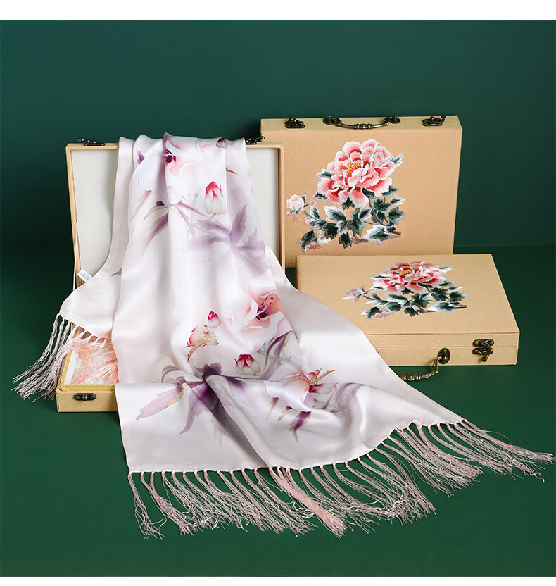 Hangsifu Silk Mulberry Silk Suzhou Embroidery Scarf, Flower Pattern Gift Box, Shawl, Outer Wear, Birthday Gift for Mom, High-End Mid-Autumn Festival Present 39