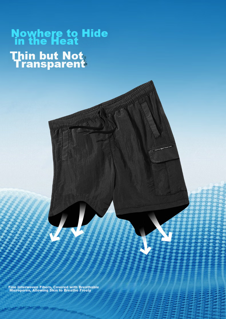 TECTOP Five-Point Shorts, Men's Outdoor Solid Color Tech Fabric Workwear Wear-Resistant Running Sports Pants 227, Men's Black S 2