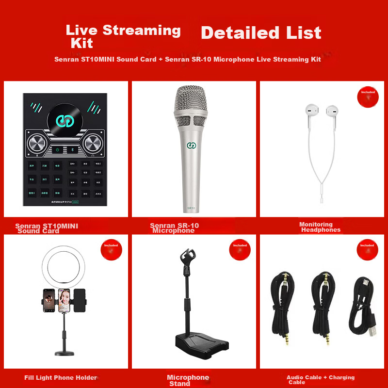 Seeknature ST10mini Sound Card Kit for Mobile Phone Live Streaming, Computer, Douyin, Kuaishou, Singing, Karaoke Recording, Live Streaming Equipment Complete Set with Condenser Microphone, All-Purpose Influencer Tool Microphone 1