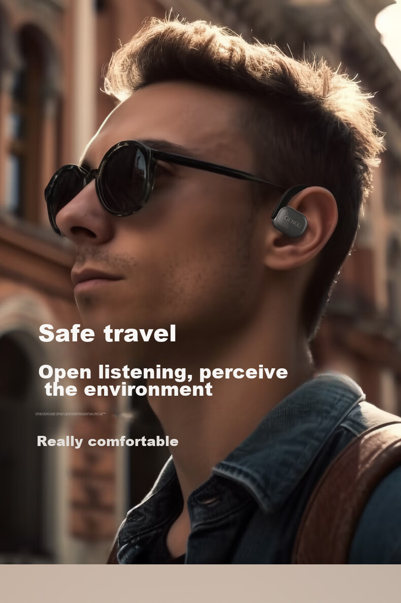 GUSGU Open True Wireless Bluetooth Earphones, Ear-Hook Style Non-In Music Sports Bone Conduction Concept Earphones, Compatible with Apple Huawei Xiaomi Phones, Black GU11 9