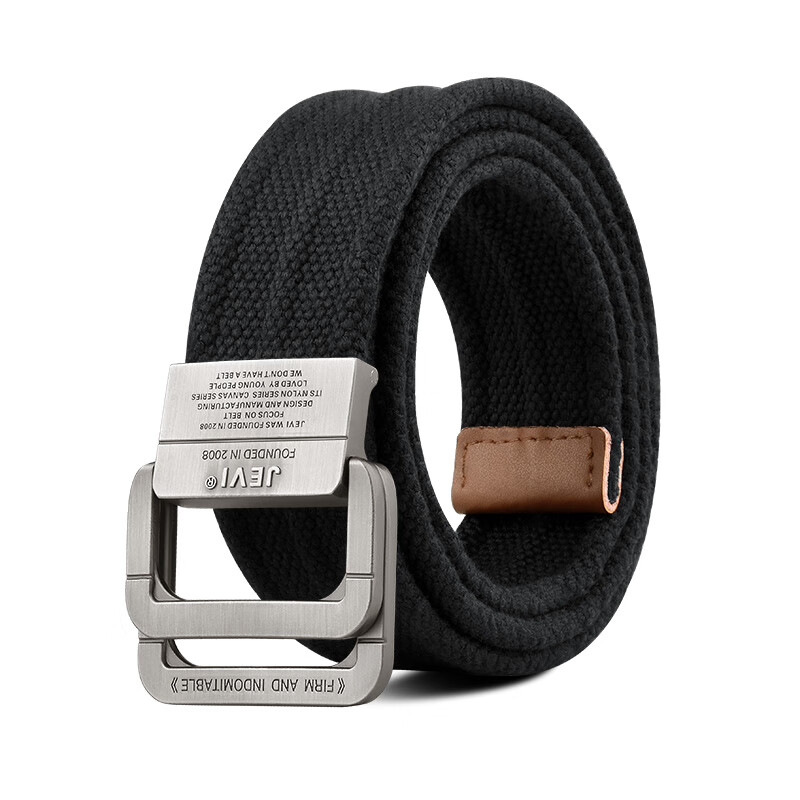 JEVI Men's Casual Leather Belt Outdoor Fashion Double Ring Buckle Canvas Waistband Korean Style Pure Cotton Pants Belt for Young Men and Students