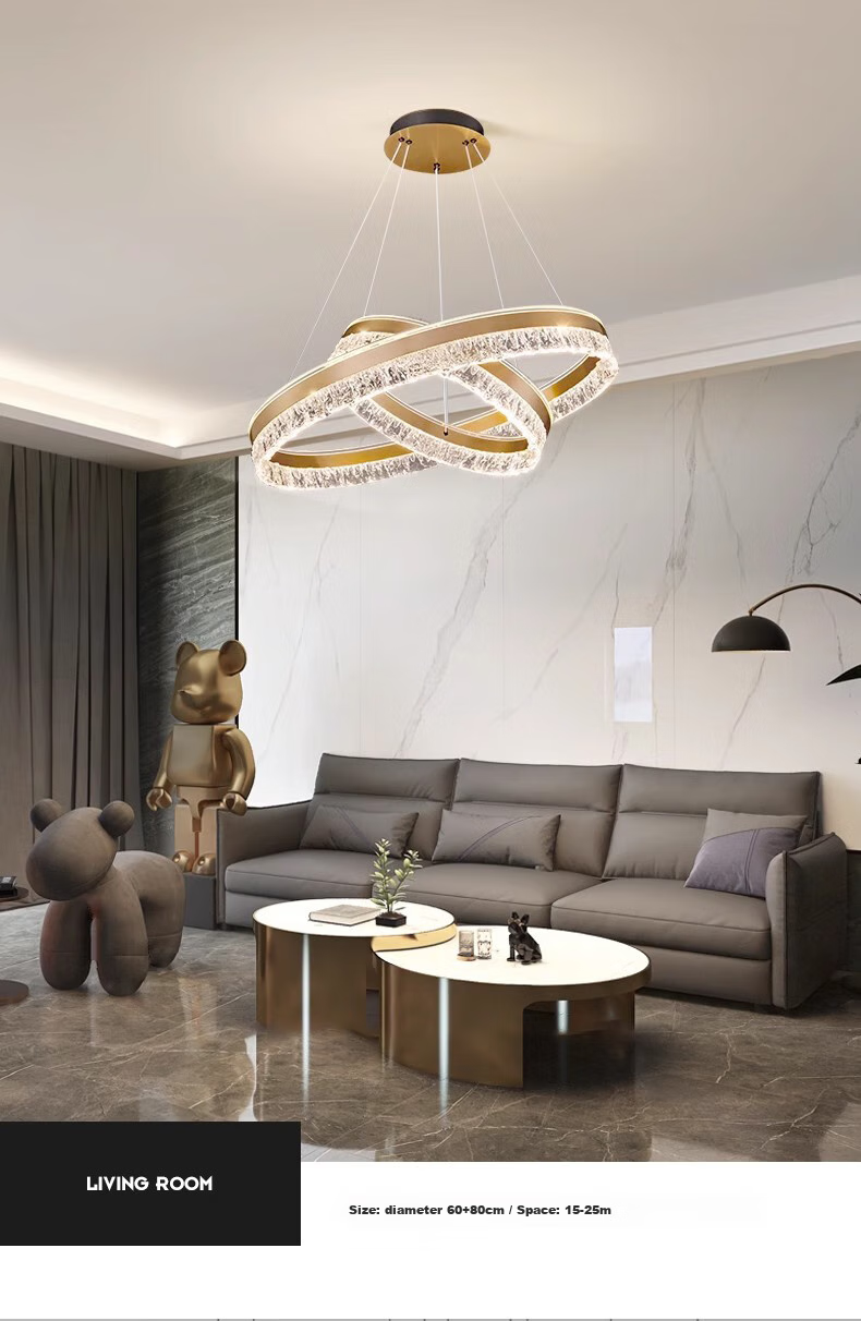 JIAOJIAOZHE Light Luxury Pendant Lamp, Smart Living Room Chandelier, Modern Simple Elegant, 2024 New Model, Three-Circle Round Main Hall Light Fixture 2