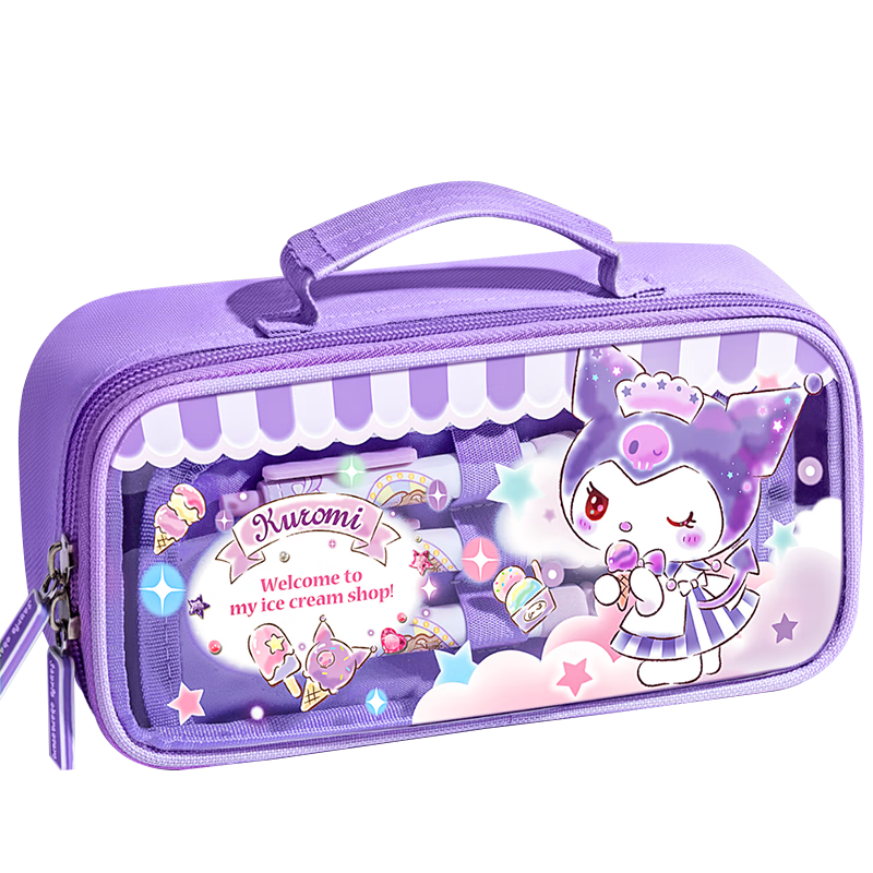 Mingyu Sanrio Pencil Case for Girls, Elementary School Student Stationery Box, First Grade Large Capacity Transparent Simple Pencil Case, High-Value Pencil Bag, Kindergarten Birthday Gift Kuromi