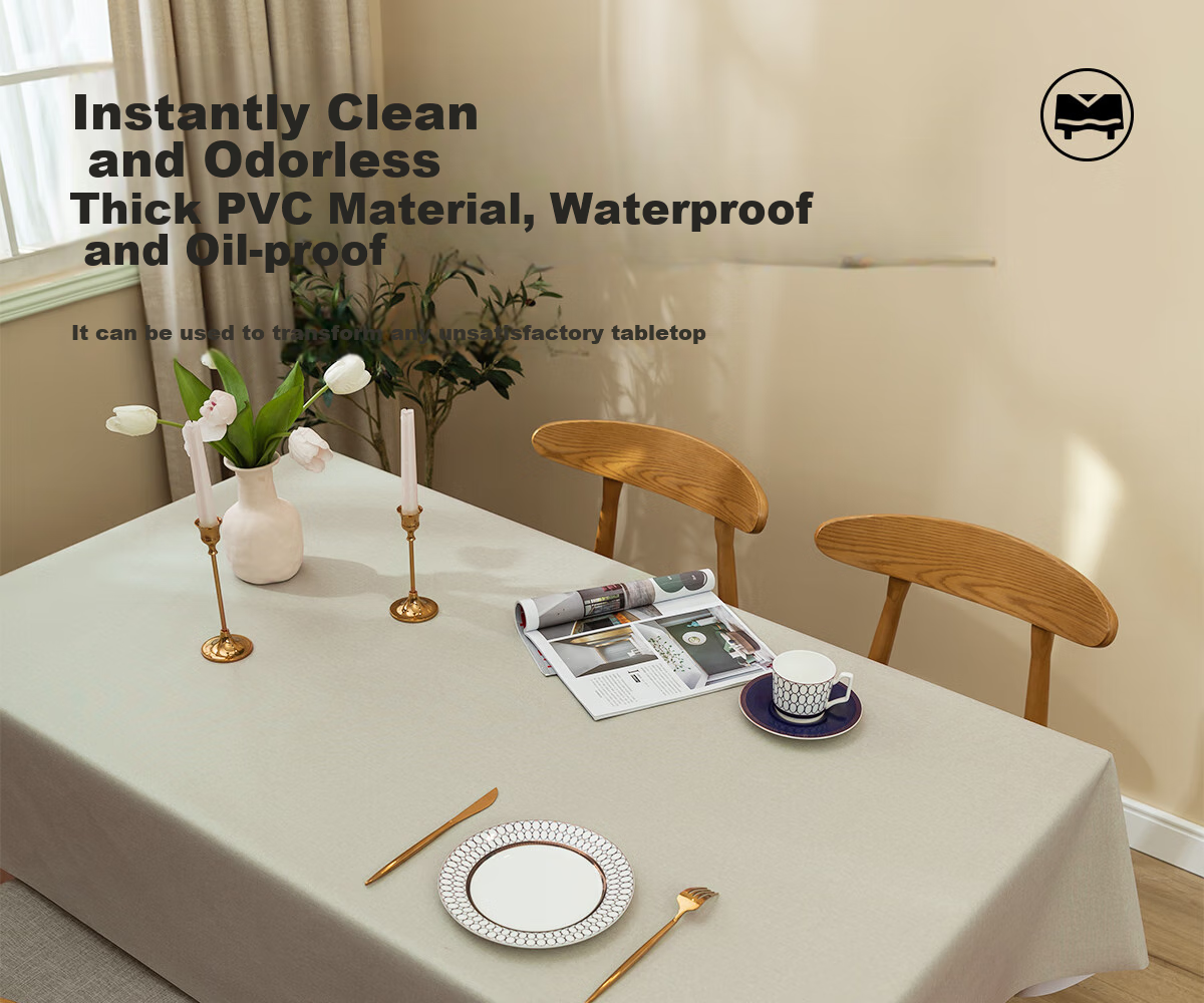Mihua Tablecloth, Waterproof, Oil-Proof, Scald-Resistant, Washable, Heat-Resistant, Long Rectangular Tablecloth for Restaurants, PVC Table Mat, Morandi Mi 4