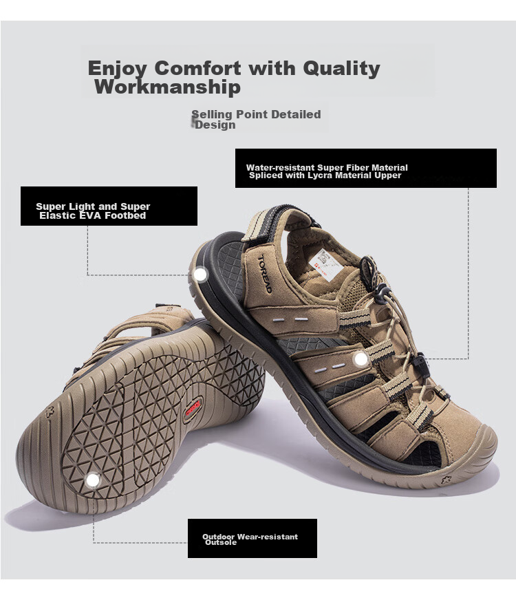 TOREAD Men's Beach Shoes, Lightweight Non-Slip Comfortable Breathable Closed-Toe Sandals, Outdoor Sports Water Shoes TFGGCM81990 7