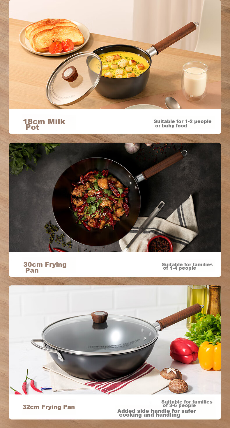 ZWILLING Iron Wok Stir-Fry Pan Flat Bottom Non-Coated Chinese-Style Compatible with Induction And Gas Stoves Dragon Iron Wok Dragon32cm 17