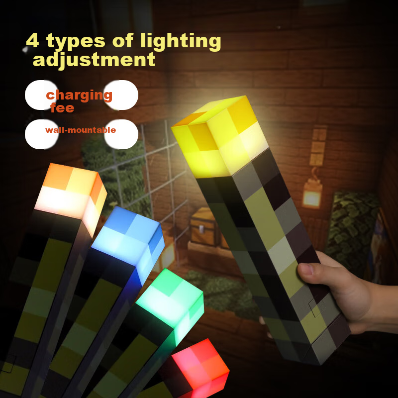 Wanzhuantianxia My World Torch Night Light, Bedroom Atmosphere Lamp, Wall Lamp, Peripheral Figurine Toy, Children's Day Gift