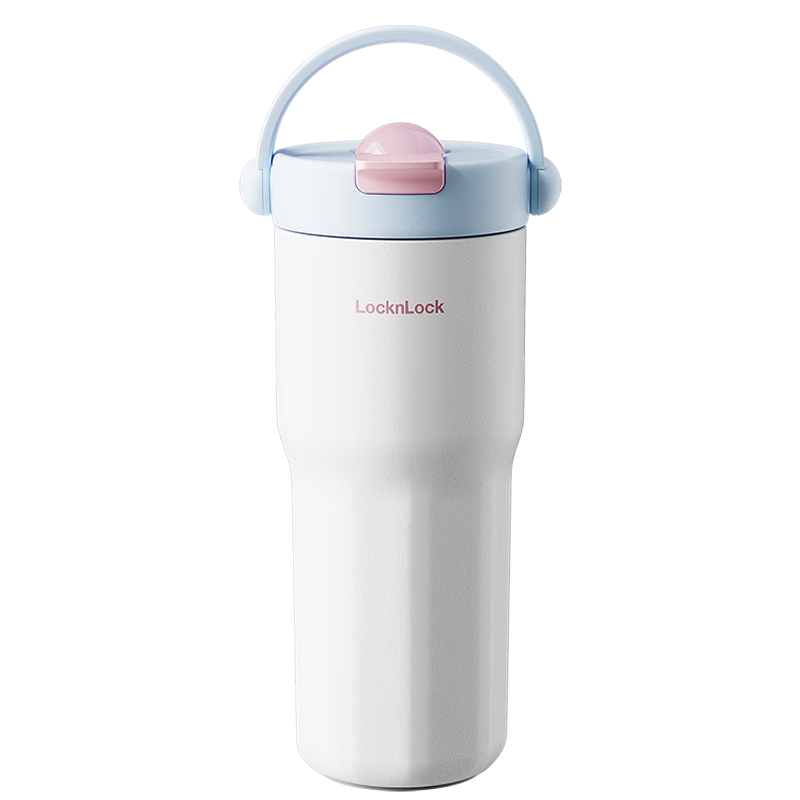 LOCK&LOCK Large Capacity Insulated Tumbler with Handle, Straw, And Tea Compartment, Simple Portable Thermos Water Bottle, 670ML, Blue