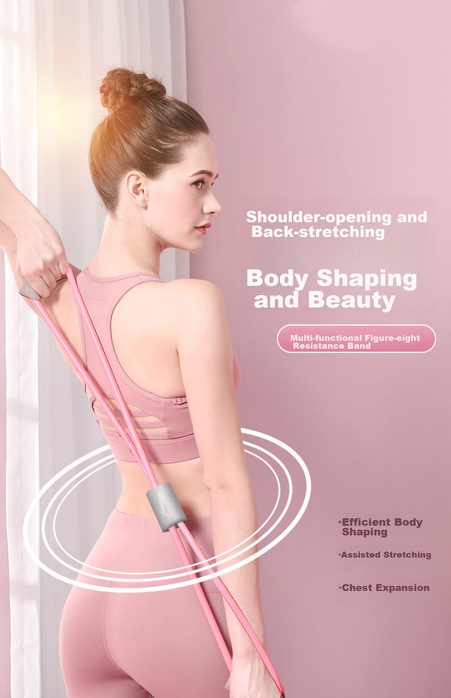 Li-Ning Elastic Band Fitness Figure-Eight Pull, Yoga Rope for Women's Back Stretching Equipment, Shoulder Opener And Chest Expander 1
