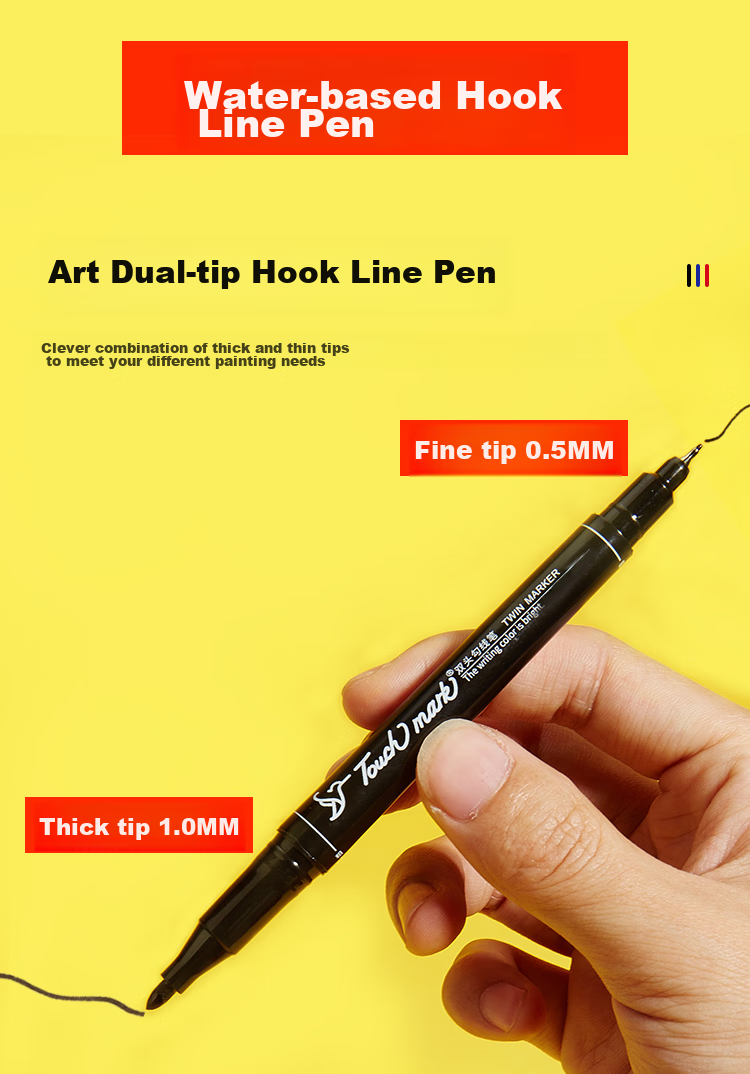 Touch Mark [Super Popular] Dual-Tip Permanent Marker Pen, Black, Waterproof, Quick-Drying, for Children's Drawing And Student Art, 12 Pcs 3