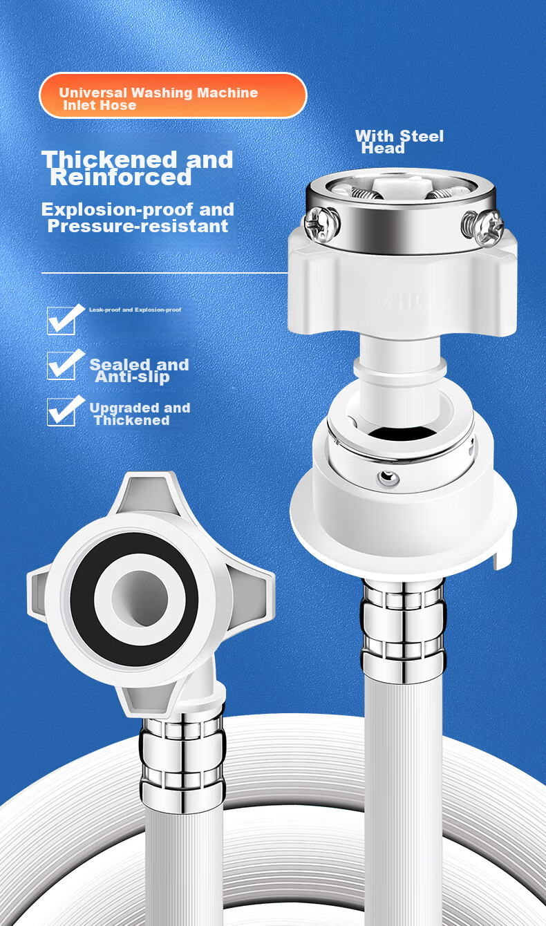 Lelandi Fully Automatic Washing Machine, 2-Meter Inlet Hose, 1/2 Inch Connector, Extended Hose 2m, Universal Interface with Steel Head for Fully Automatic Drum And Impeller Washers, L5003 1