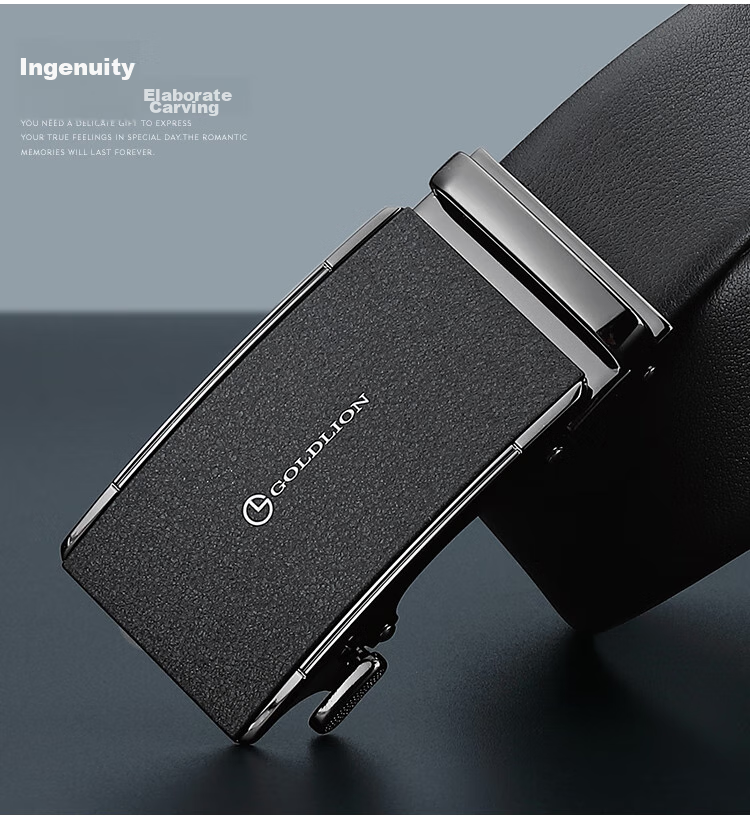 Goldlion Men's Leather Belt with Matte Automatic Buckle, Business Fashion Trouser Belt Gift Box, Birthday Present 2
