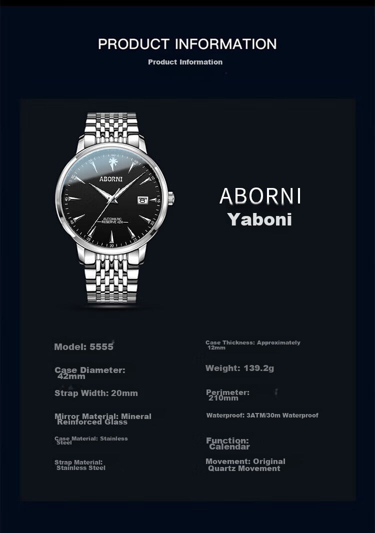 ABORNI Quartz Watch for Men, Mechanical Feel, Business Casual, Fashionable Chinese Watch, New Year's Gift for Boyfriend Or Husband 11