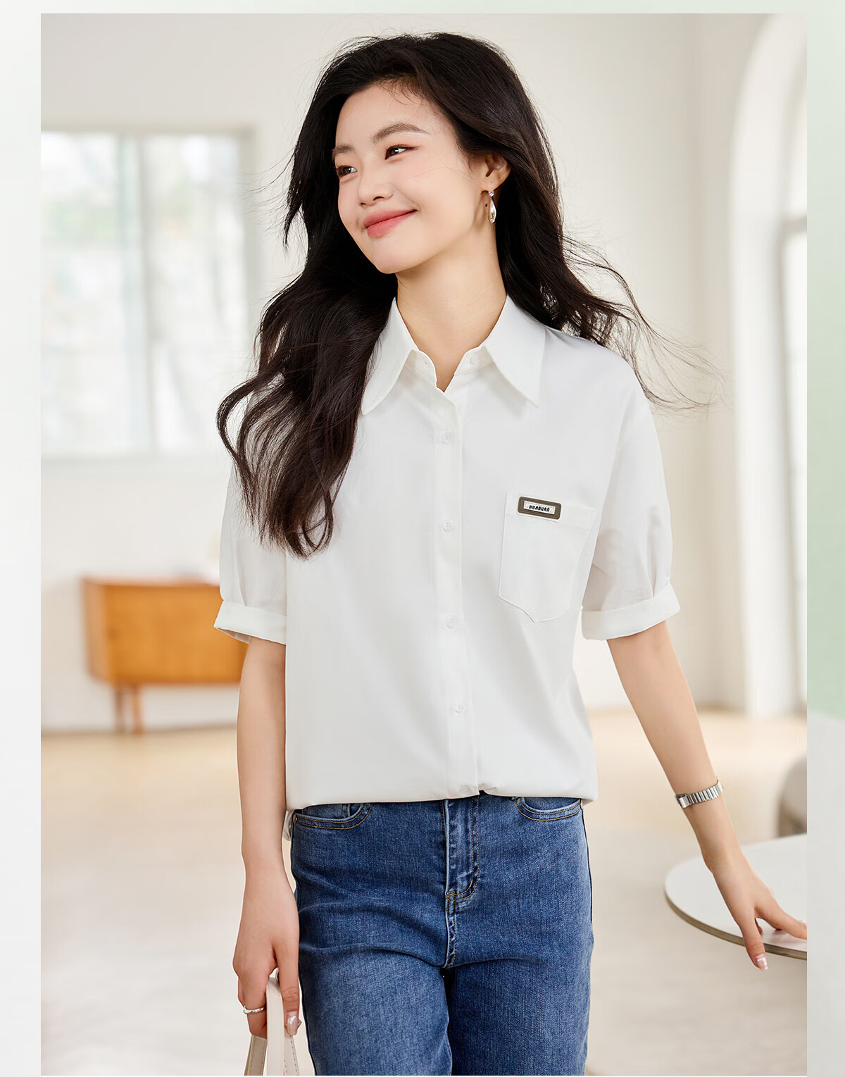 Taxiang Long-Sleeve Shirt for Women, Office Wear, Commuter White Shirt, Casual Loose Versatile Blouse Cardigan T141C2720 4