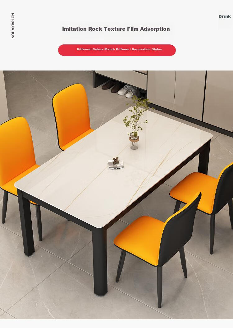Fanshe Dining Table And Chair Set, Simple Luxury Glass Rock Slab Pattern, Compact Size for Home Dining Room, Rectangular Dining Table 8