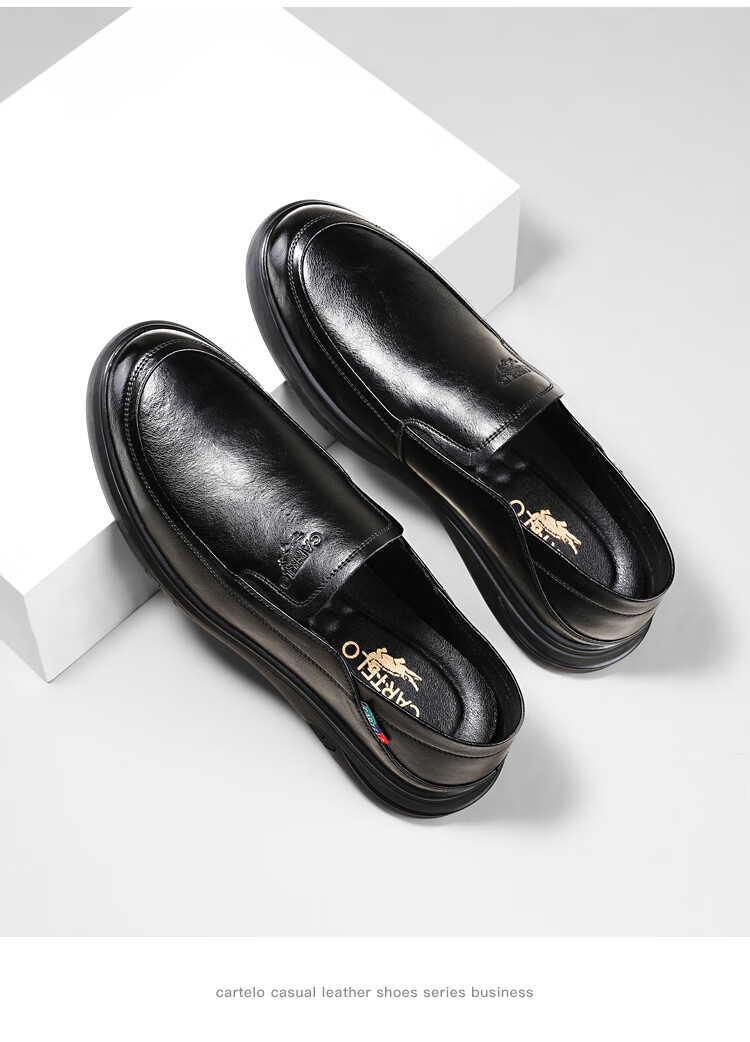 CARTELO Genuine Leather Men's Shoes, Business Casual Sports New Style for Autumn And Winter, Soft Thick-Soled Versatile Commuter Work High-End Black 61