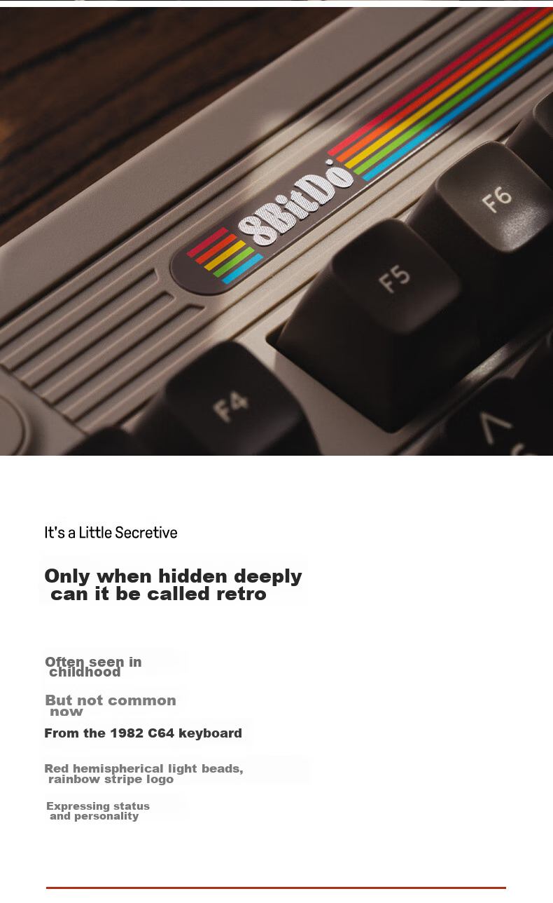 8BitDo Retro87 C64 Mechanical Keyboard, Retro Classic Wireless Gaming And Office Universal Three-Mode Bluetooth Wired Full-Key Hot-Swappable PC Computer 87 Keys 6