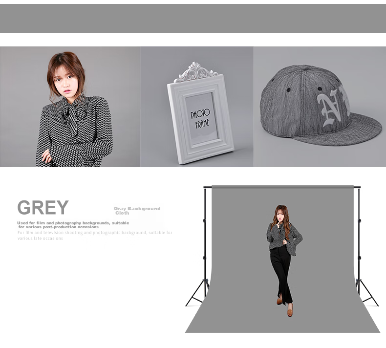 Hakutatz 2138 Live Streaming Video Green Screen Chroma Key Shooting Photo Background Cloth Photography Prop Portrait ID Photo Solid Color Internet Celebrity Background Wall 3*6 Meters Gray 16