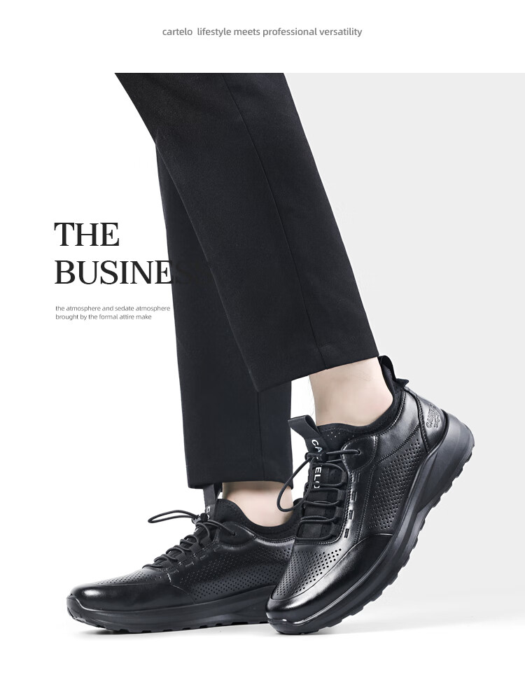 CARTELO Genuine Leather Men's Shoes, Business Casual Sports New Style for Autumn And Winter, Soft Thick-Soled Versatile Commuter Work High-End Black 31