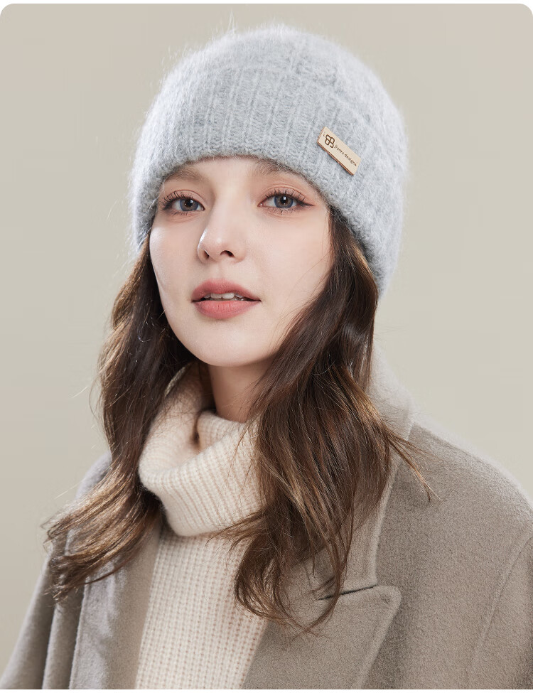 JIUMU Wool Warm Knit Hat, Autumn And Winter Sheepskin Knitted Hat, Cold Hat, Winter Hat, Outdoor Ear Protection Cold Cap for Wome 21