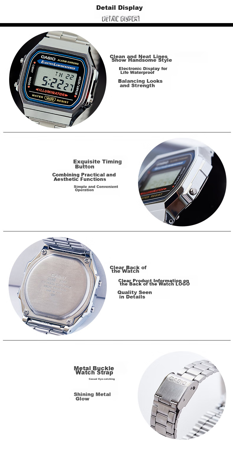 CASIO Men's Watch, Small Gold Watch, Small Square Couple Sports Student Electronic Watch for Men And Women, Gift A159W-N1D 6