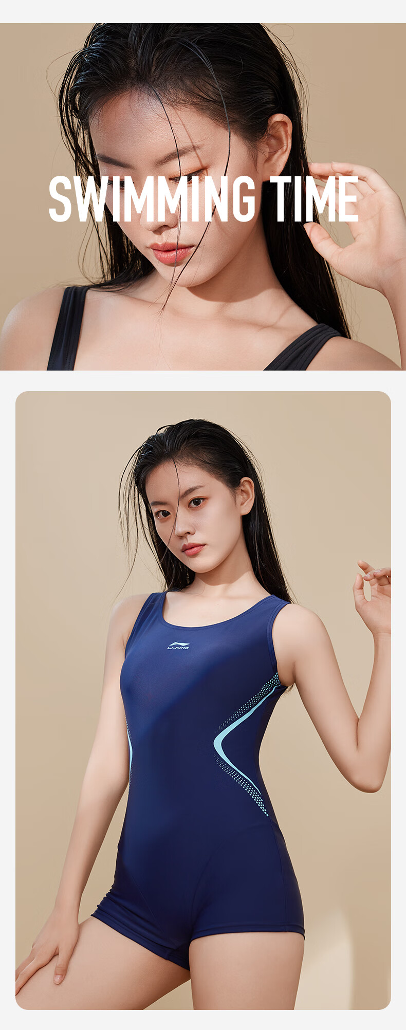 Li-Ning Women's One-Piece Swimsuit, Square Leg, Professional Sports, Push-Up, Tummy Control, Slimming, Hot Spring Resort Swimwear, 4712 Black And White, XL 13