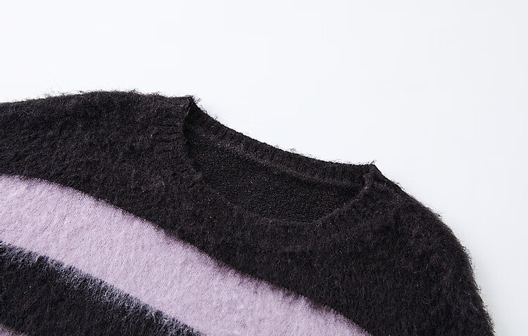 DME Fashionable Casual Style Winter Round Neck Raglan Sleeve Faux Fur Striped Elegant Color Block Knit Sweater Women's Top, Purple XL 9