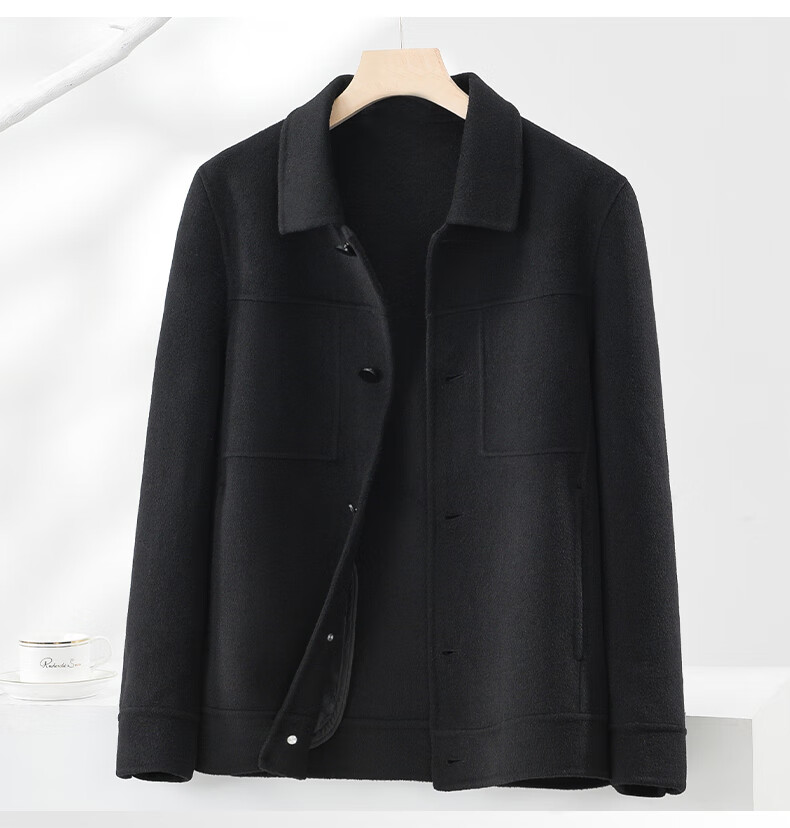 FIRS Men's Wool Double-Sided Woolen Jacket Spring Autumn Lapel Casual Warm Wool Coat Short Outerwear 9