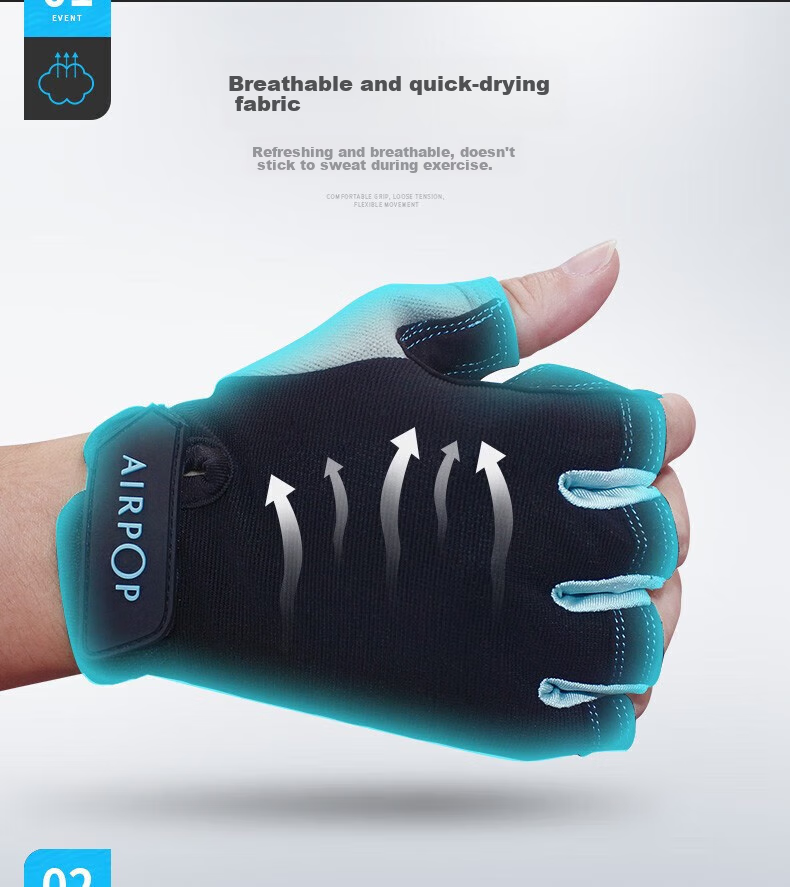 AIRPOP Fitness Gloves for Men And Women, Sports Cycling Barbell Pull-Up Training Equipment, Dumbbell Exercise Non-Slip Hiking 5