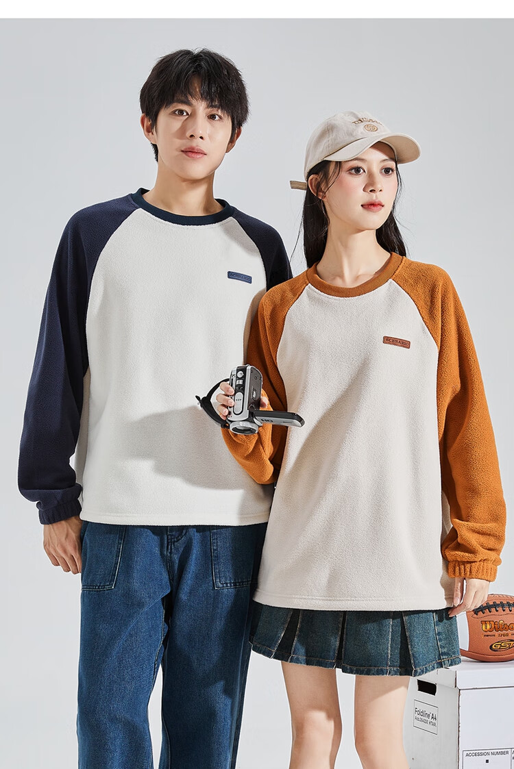 TonLion 2023 Couple's Matching Round Neck Raglan Sleeve Fleece Sweatshirt, Men's Style/black, S 16