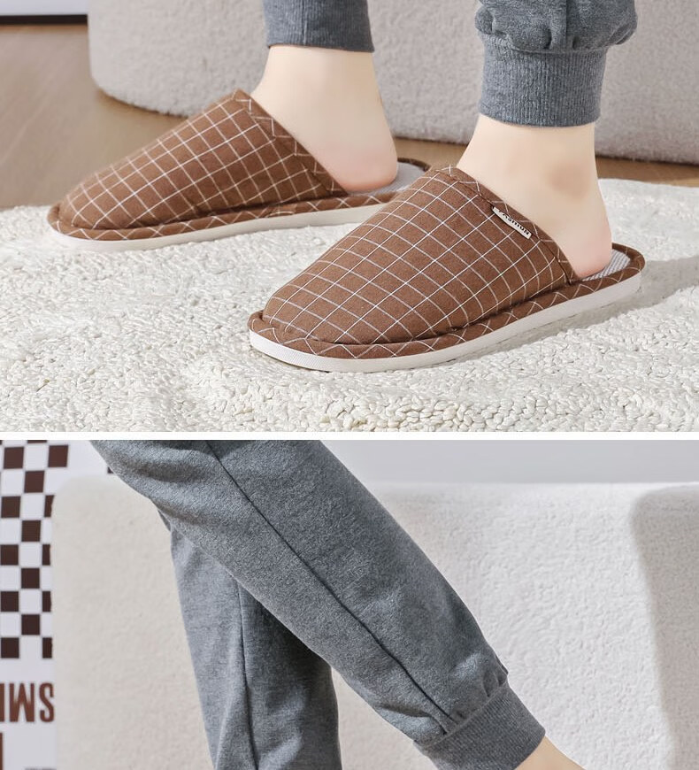 Huameijianbu Versatile Thick-Soled Couple Cotton Slippers for Indoor And Outdoor Use, Fleece-Lined Warm Cotton Slippers HM2258 Brown Size 44-45 26