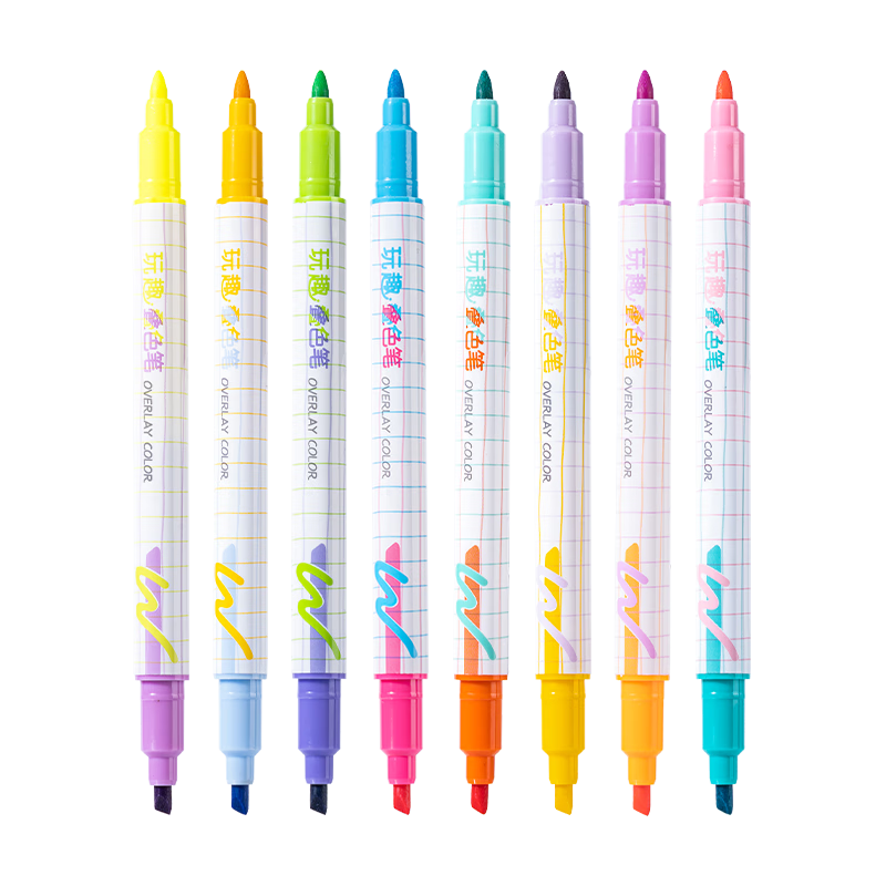 Deli Colorful Highlighters, Student Fun Creative Layered Markers, Exam Review Office Journaling Note-Taking Graffiti DIY Decoration, 8 Pcs/box, SK213