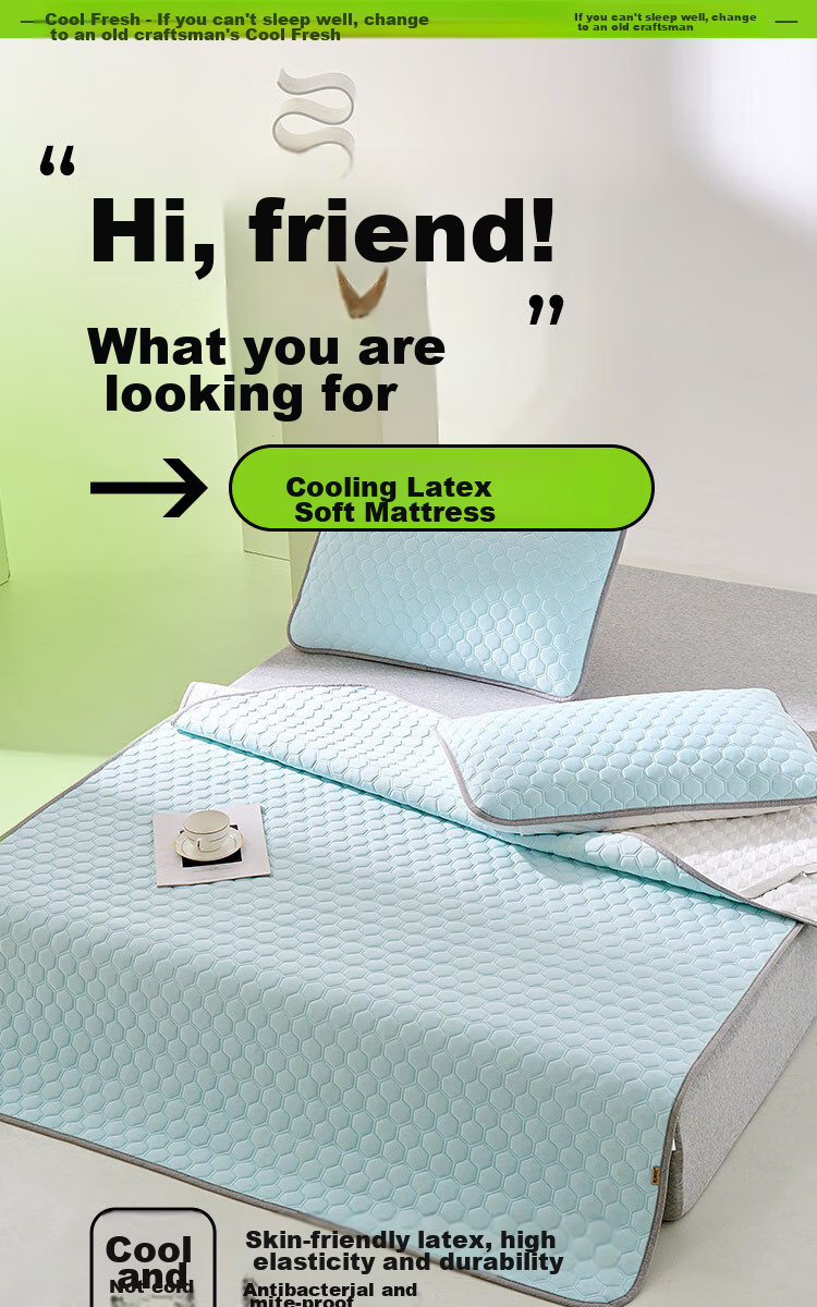 Laoxijiang Class A Latex Mat Cooling Mat Double Size Three-Piece Set Light Blue 180*200 [Machine Washable] 1