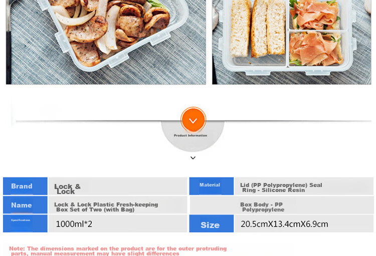 Lock & Lock Plastic Food Storage Containers Set of 2 with Divider, Airtight Lunch Boxes with Lunch Bag, 1000ml*2 7